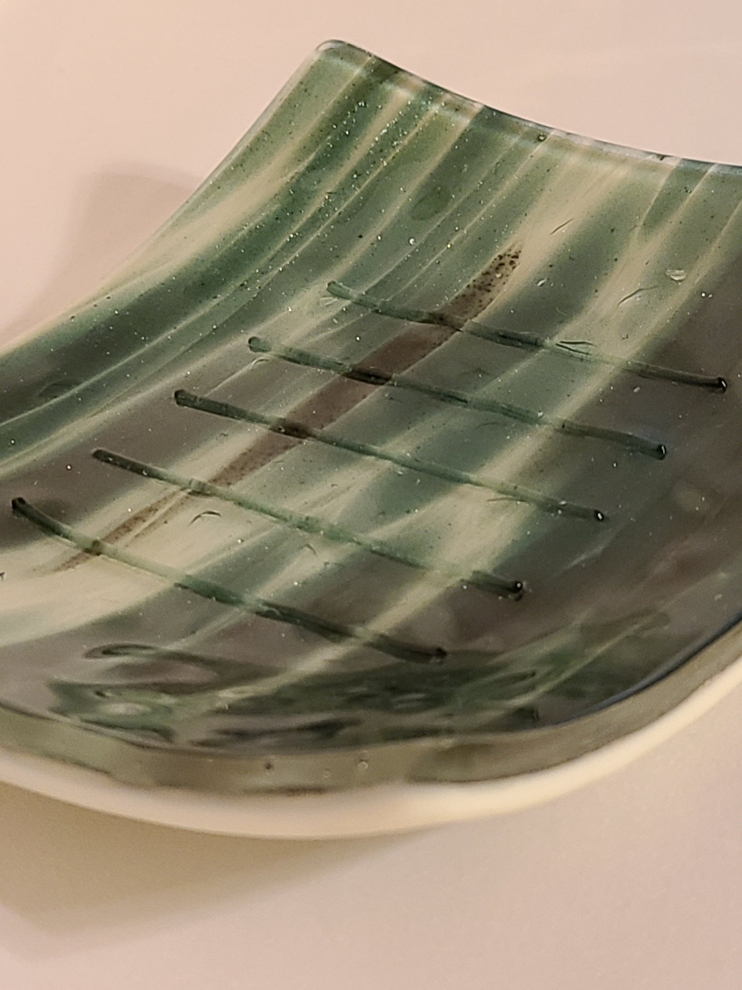 Soap Dish - green and ivory